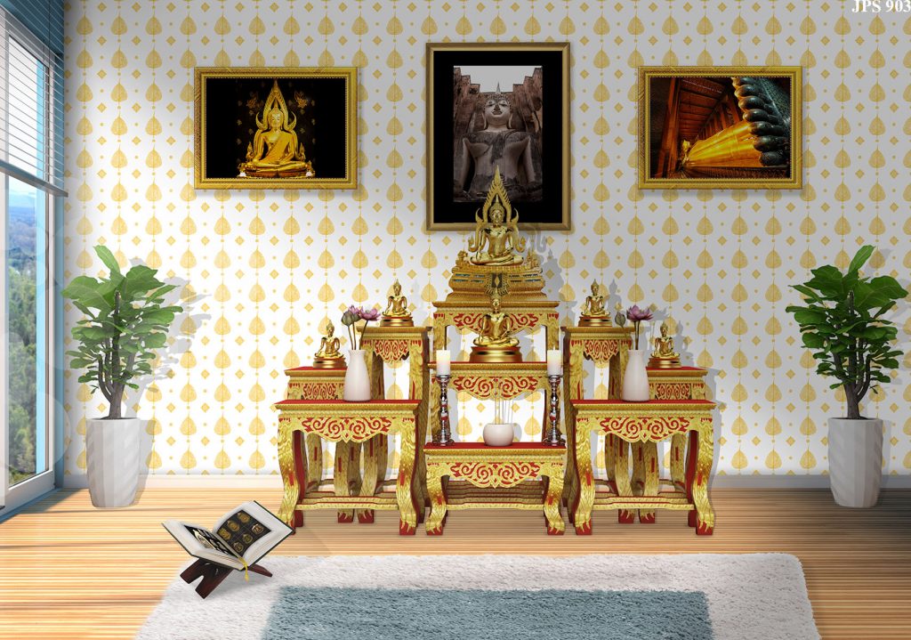 วอลเปเปอร์ติดผนังลายใบโพธิ์ สีทองพื้นขาว รหัส JPS903